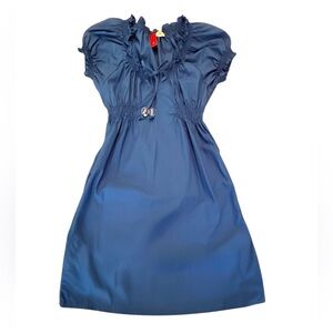 H&M Y2K Vintage Blue Ruched Puff Sleeve Mini Sundress w/Pockets Size 2/XS